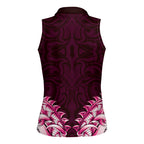 New Zealand Ta Moko Women Sleeveless Polo Shirt Aotearoa Maori Chest Tattoo Pink