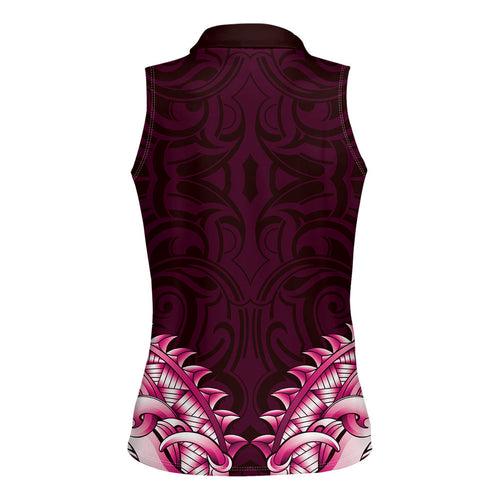 New Zealand Ta Moko Women Sleeveless Polo Shirt Aotearoa Maori Chest Tattoo Pink