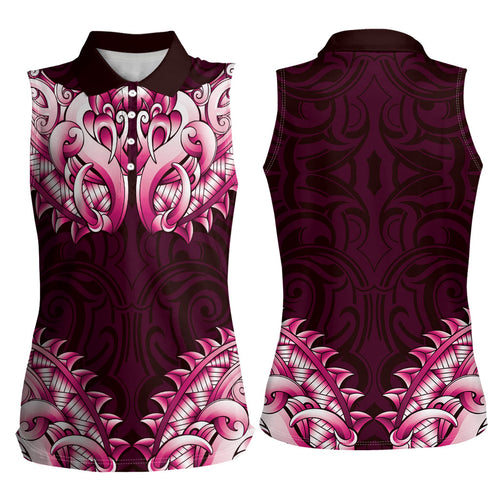 New Zealand Ta Moko Women Sleeveless Polo Shirt Aotearoa Maori Chest Tattoo Pink