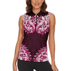 New Zealand Ta Moko Women Sleeveless Polo Shirt Aotearoa Maori Chest Tattoo Pink