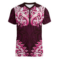 New Zealand Ta Moko Women V-Neck T-Shirt Aotearoa Maori Chest Tattoo Pink