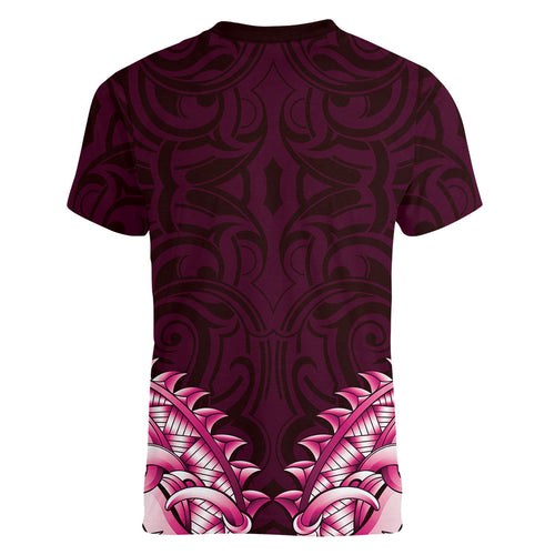 New Zealand Ta Moko Women V-Neck T-Shirt Aotearoa Maori Chest Tattoo Pink