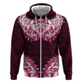 New Zealand Ta Moko Zip Hoodie Aotearoa Maori Chest Tattoo Pink