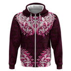 New Zealand Ta Moko Zip Hoodie Aotearoa Maori Chest Tattoo Pink