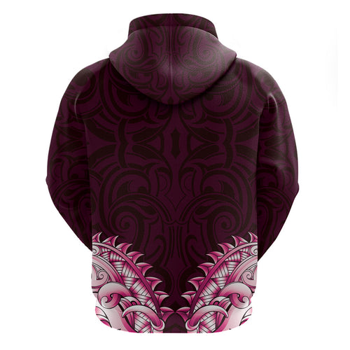 New Zealand Ta Moko Zip Hoodie Aotearoa Maori Chest Tattoo Pink