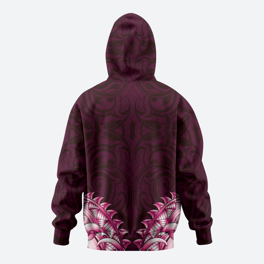 New Zealand Ta Moko Zip Hoodie Aotearoa Maori Chest Tattoo Pink