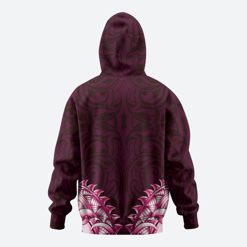 New Zealand Ta Moko Zip Hoodie Aotearoa Maori Chest Tattoo Pink