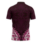 New Zealand Ta Moko Zipper Polo Shirt Aotearoa Maori Chest Tattoo Pink