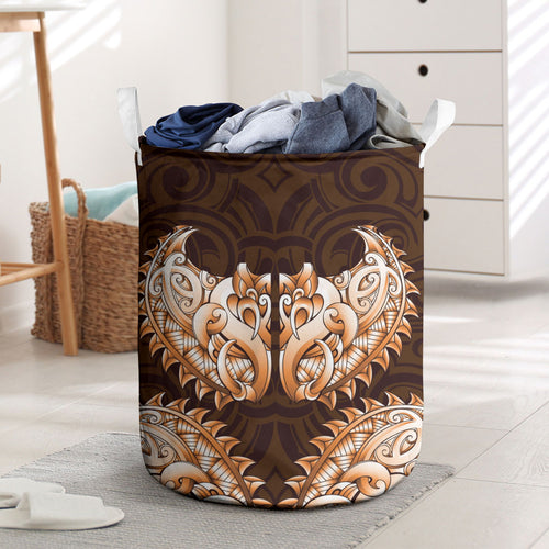New Zealand Ta Moko Laundry Basket Aotearoa Maori Chest Tattoo Orange