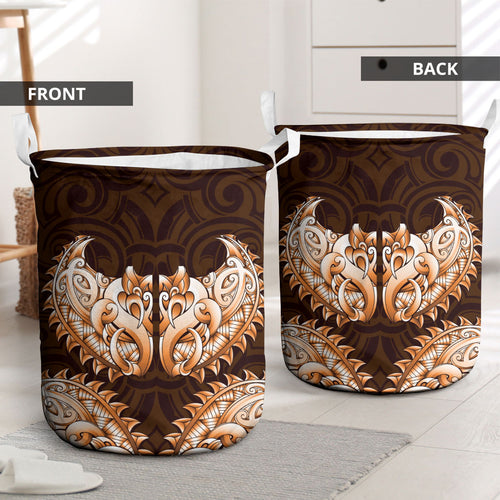 New Zealand Ta Moko Laundry Basket Aotearoa Maori Chest Tattoo Orange