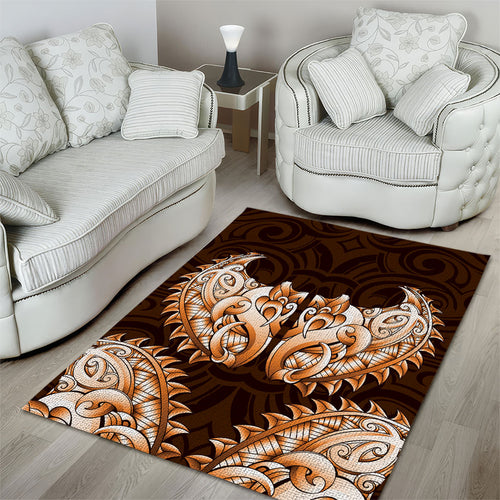 New Zealand Ta Moko Area Rug Aotearoa Maori Chest Tattoo Orange