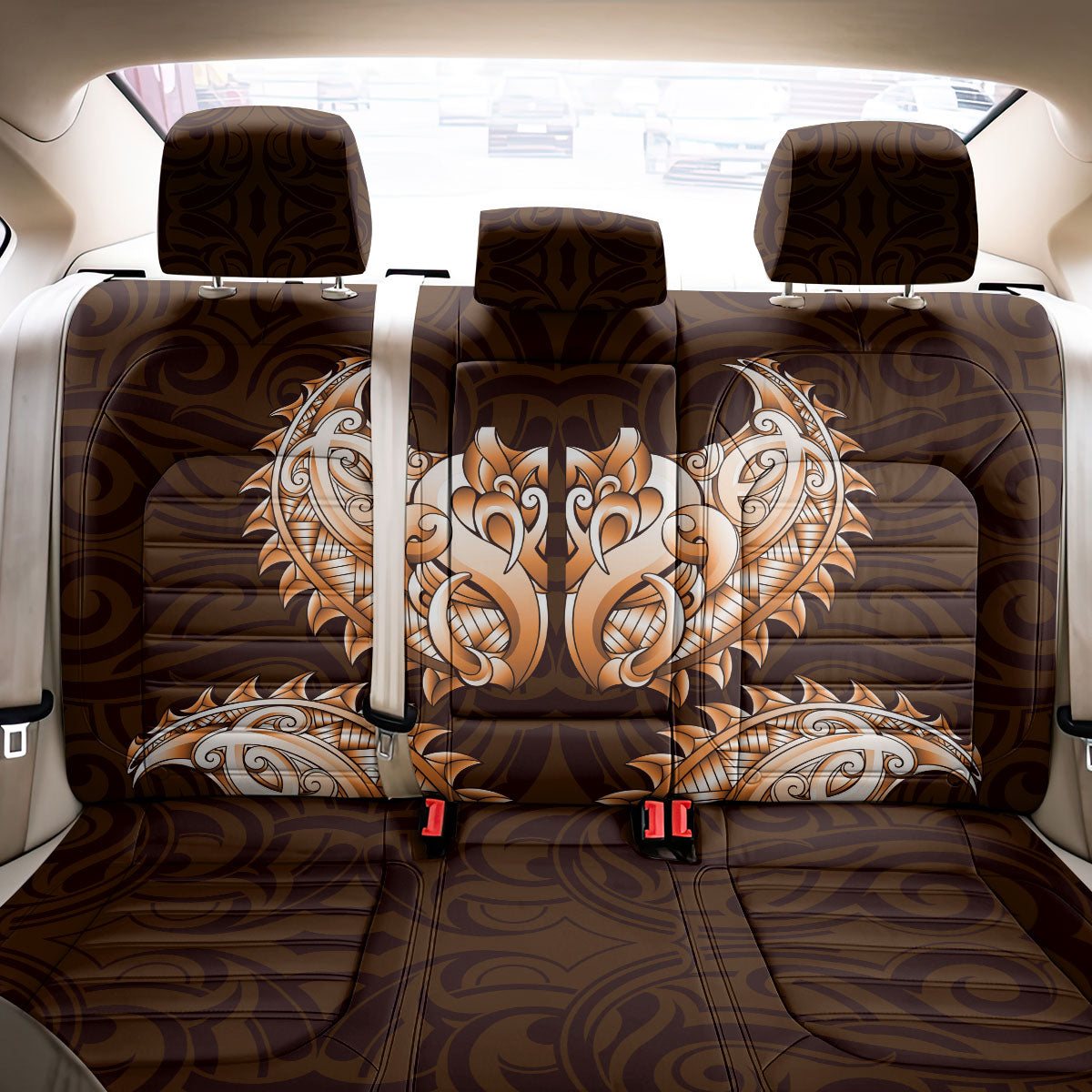 New Zealand Ta Moko Back Car Seat Cover Aotearoa Maori Chest Tattoo Orange