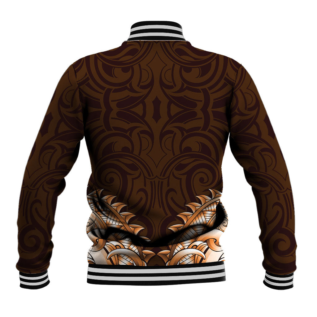 New Zealand Ta Moko Baseball Jacket Aotearoa Maori Chest Tattoo Orange