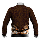 New Zealand Ta Moko Baseball Jacket Aotearoa Maori Chest Tattoo Orange