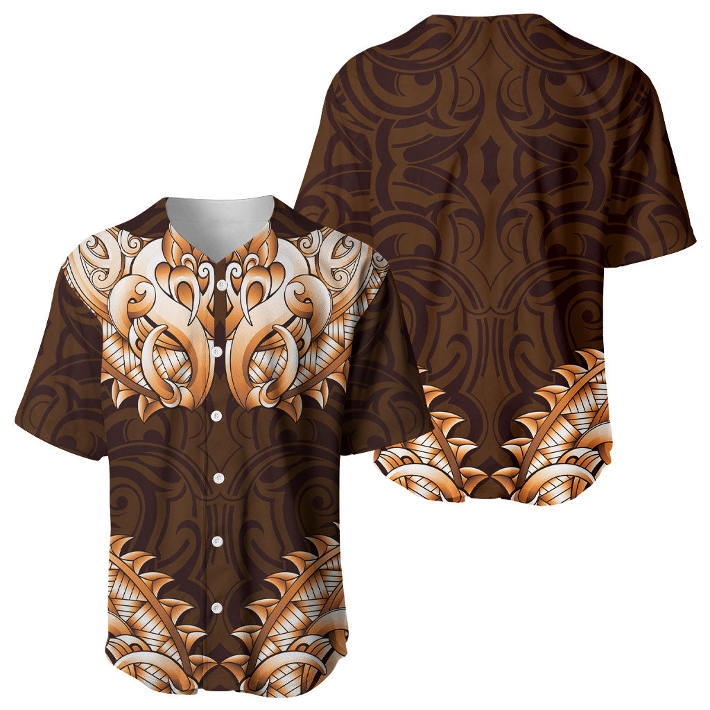 New Zealand Ta Moko Baseball Jersey Aotearoa Maori Chest Tattoo Orange