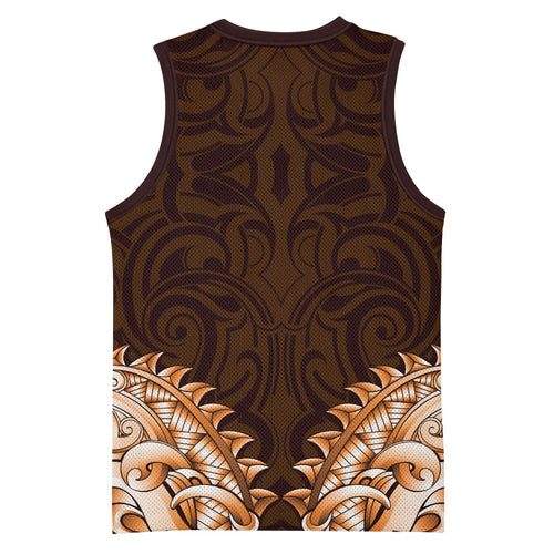 New Zealand Ta Moko Basketball Jersey Aotearoa Maori Chest Tattoo Orange
