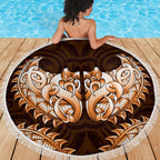 New Zealand Ta Moko Beach Blanket Aotearoa Maori Chest Tattoo Orange