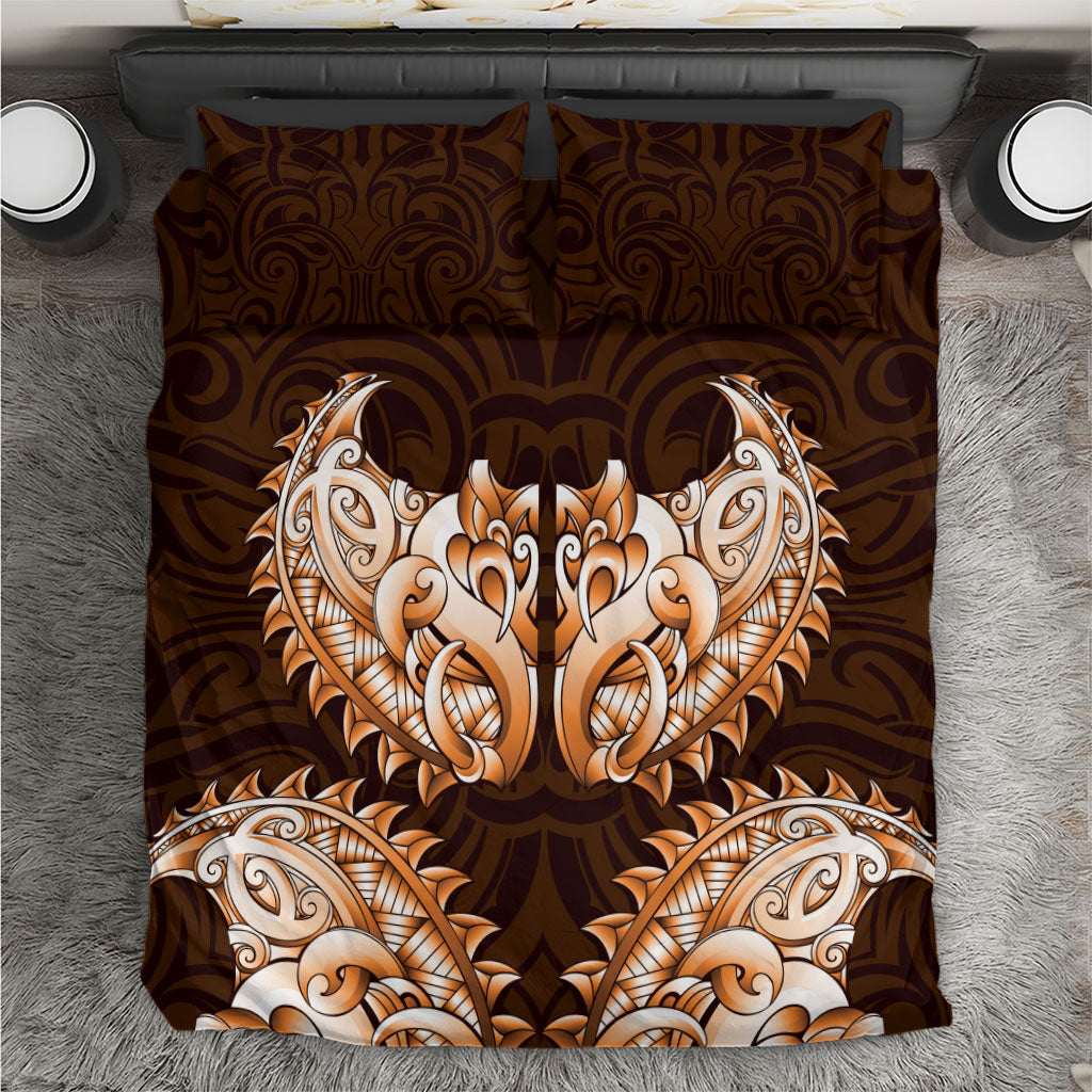 New Zealand Ta Moko Bedding Set Aotearoa Maori Chest Tattoo Orange