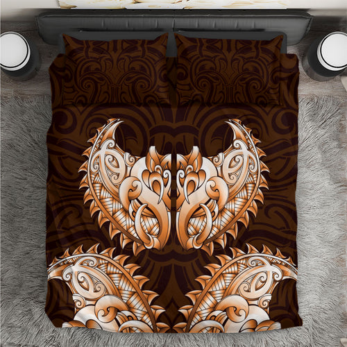 New Zealand Ta Moko Bedding Set Aotearoa Maori Chest Tattoo Orange