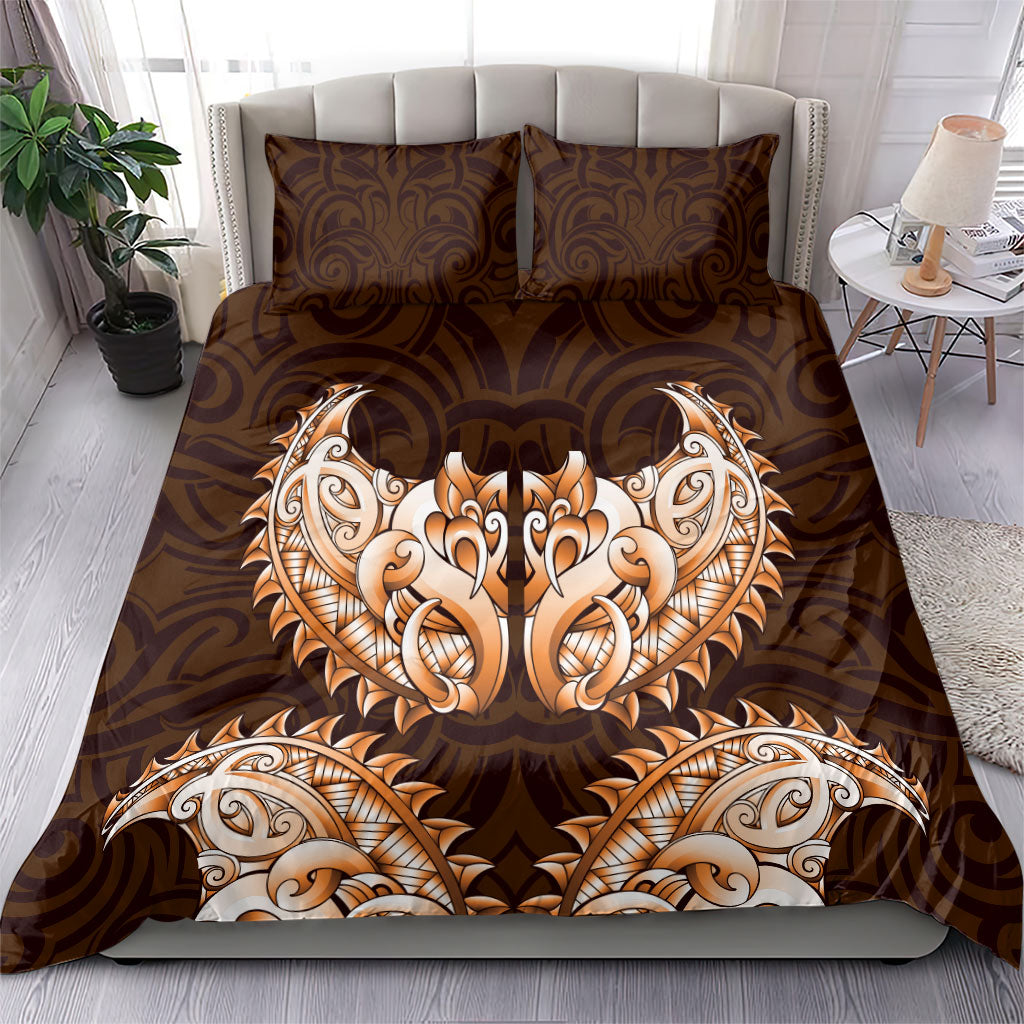 New Zealand Ta Moko Bedding Set Aotearoa Maori Chest Tattoo Orange