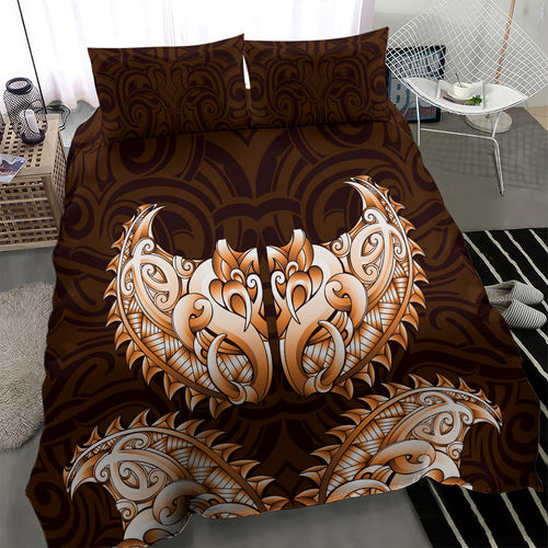 New Zealand Ta Moko Bedding Set Aotearoa Maori Chest Tattoo Orange
