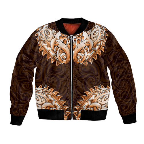New Zealand Ta Moko Bomber Jacket Aotearoa Maori Chest Tattoo Orange