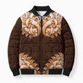 New Zealand Ta Moko Bomber Puffer Jacket Aotearoa Maori Chest Tattoo Orange