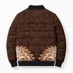 New Zealand Ta Moko Bomber Puffer Jacket Aotearoa Maori Chest Tattoo Orange