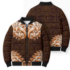 New Zealand Ta Moko Bomber Puffer Jacket Aotearoa Maori Chest Tattoo Orange