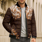 New Zealand Ta Moko Bomber Puffer Jacket Aotearoa Maori Chest Tattoo Orange