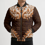 New Zealand Ta Moko Bomber Puffer Jacket Aotearoa Maori Chest Tattoo Orange