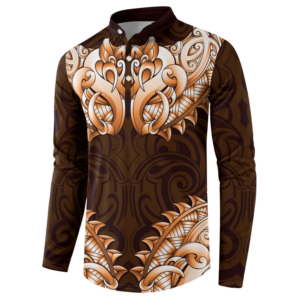 New Zealand Ta Moko Button Sweatshirt Aotearoa Maori Chest Tattoo Orange