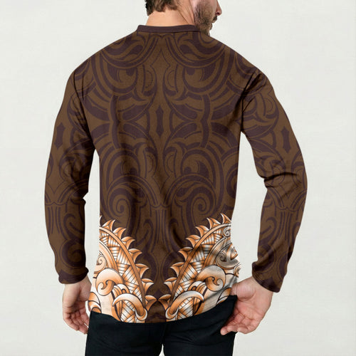 New Zealand Ta Moko Button Sweatshirt Aotearoa Maori Chest Tattoo Orange