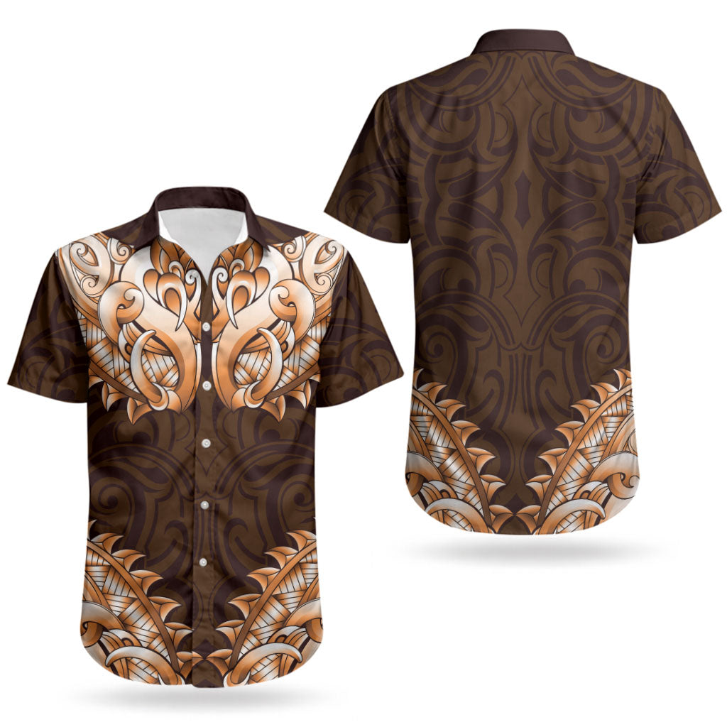New Zealand Ta Moko Couples Matching Mermaid Dress and Hawaiian Shirt Aotearoa Maori Chest Tattoo Orange