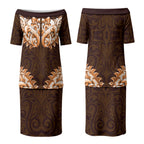 New Zealand Ta Moko Couples Matching Puletasi and Hawaiian Shirt Aotearoa Maori Chest Tattoo Orange