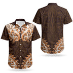 New Zealand Ta Moko Couples Matching Short Sleeve Bodycon Dress and Hawaiian Shirt Aotearoa Maori Chest Tattoo Orange