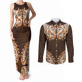 New Zealand Ta Moko Couples Matching Tank Maxi Dress and Long Sleeve Button Shirt Aotearoa Maori Chest Tattoo Orange