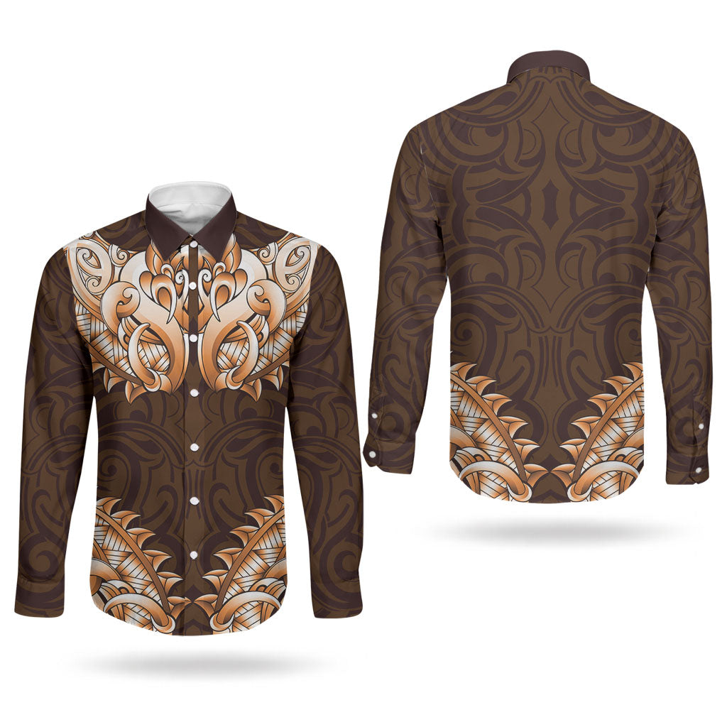New Zealand Ta Moko Couples Matching Tank Maxi Dress and Long Sleeve Button Shirt Aotearoa Maori Chest Tattoo Orange