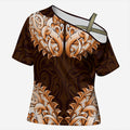 New Zealand Ta Moko Cross Shoulder Shirt Aotearoa Maori Chest Tattoo Orange