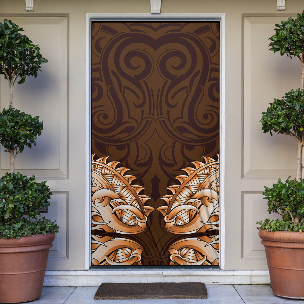 New Zealand Ta Moko Door Cover Aotearoa Maori Chest Tattoo Orange