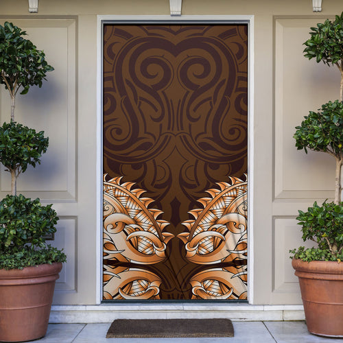 New Zealand Ta Moko Door Cover Aotearoa Maori Chest Tattoo Orange