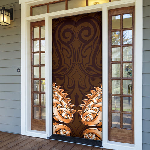 New Zealand Ta Moko Door Cover Aotearoa Maori Chest Tattoo Orange