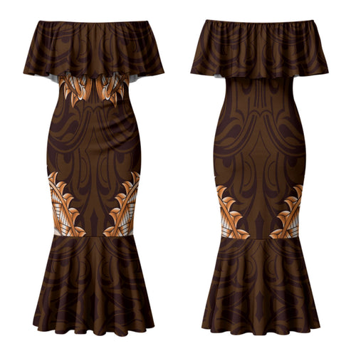 New Zealand Ta Moko Family Matching Mermaid Dress and Hawaiian Shirt Aotearoa Maori Chest Tattoo Orange