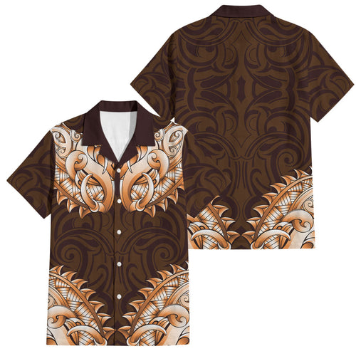 New Zealand Ta Moko Family Matching Off Shoulder Maxi Dress and Hawaiian Shirt Aotearoa Maori Chest Tattoo Orange