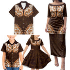 New Zealand Ta Moko Family Matching Puletasi and Hawaiian Shirt Aotearoa Maori Chest Tattoo Orange