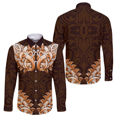 New Zealand Ta Moko Family Matching Puletasi and Hawaiian Shirt Aotearoa Maori Chest Tattoo Orange