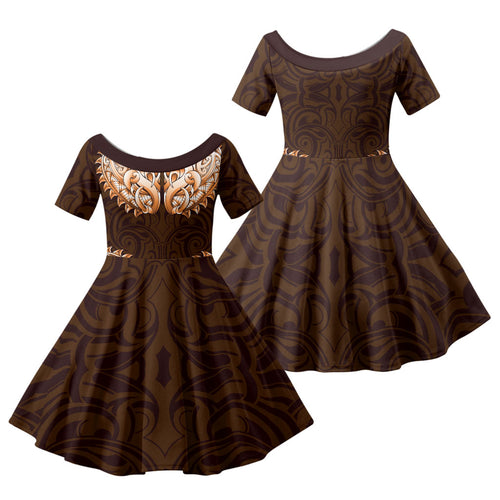 New Zealand Ta Moko Family Matching Summer Maxi Dress and Hawaiian Shirt Aotearoa Maori Chest Tattoo Orange