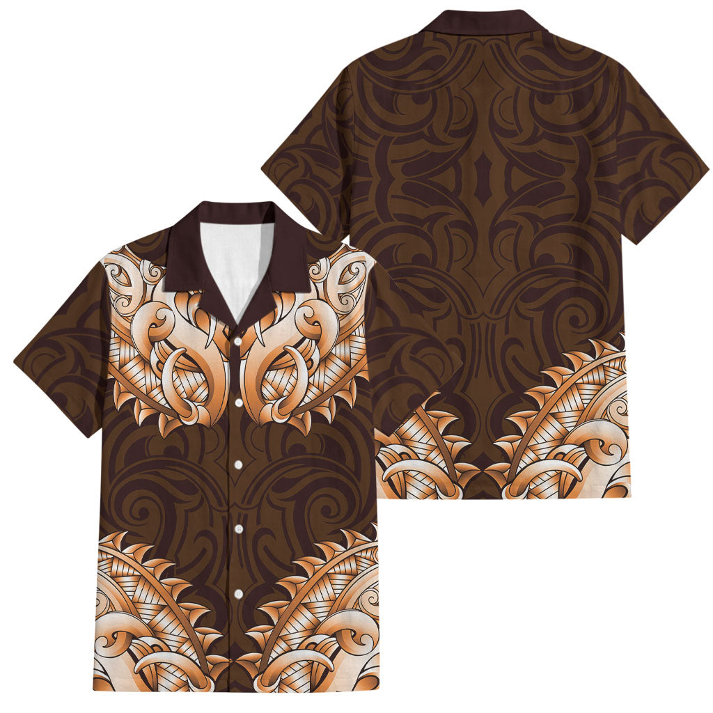 New Zealand Ta Moko Family Matching Tank Maxi Dress and Hawaiian Shirt Aotearoa Maori Chest Tattoo Orange