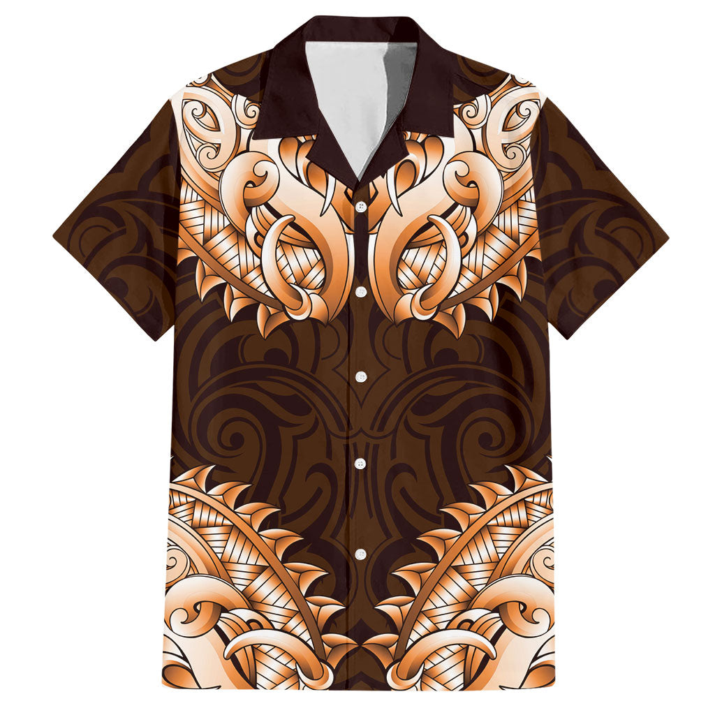 New Zealand Ta Moko Hawaiian Shirt Aotearoa Maori Chest Tattoo Orange