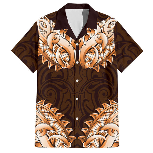 New Zealand Ta Moko Hawaiian Shirt Aotearoa Maori Chest Tattoo Orange